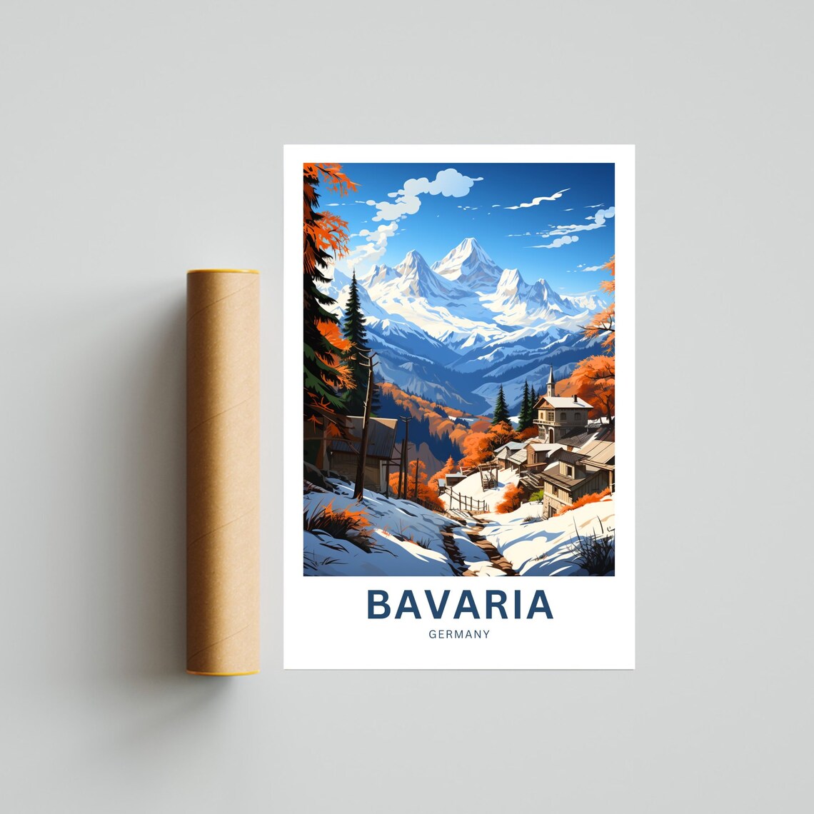 Personalized Bavaria Germany Snowy Village Autumn Peaks Travel Poster - Image 4