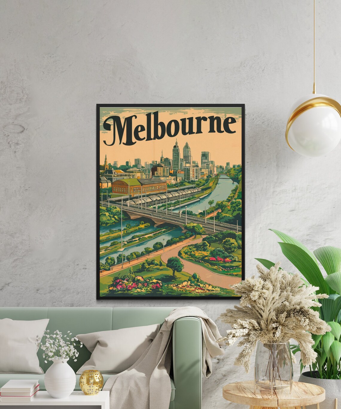 Melbourne Australia Skyline River Garden Vintage Travel Poster - Image 3