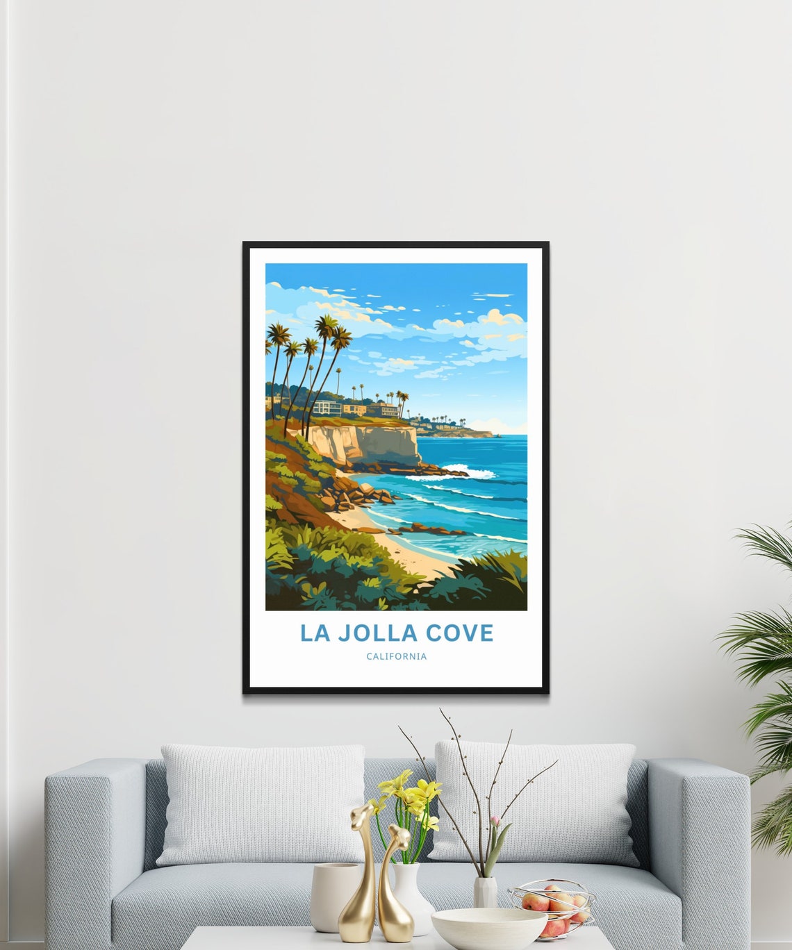 La Jolla Cove California Cliffs Palms Ocean Personalized Travel Poster - Image 3