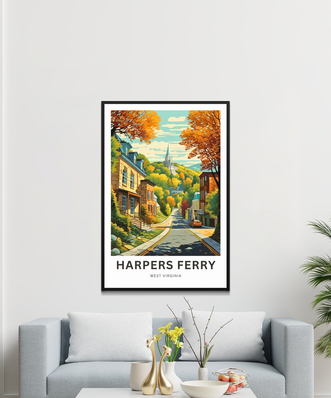 Harpers Ferry Orange Fall Foliage Street Scene West Virginia Poster - Image 3