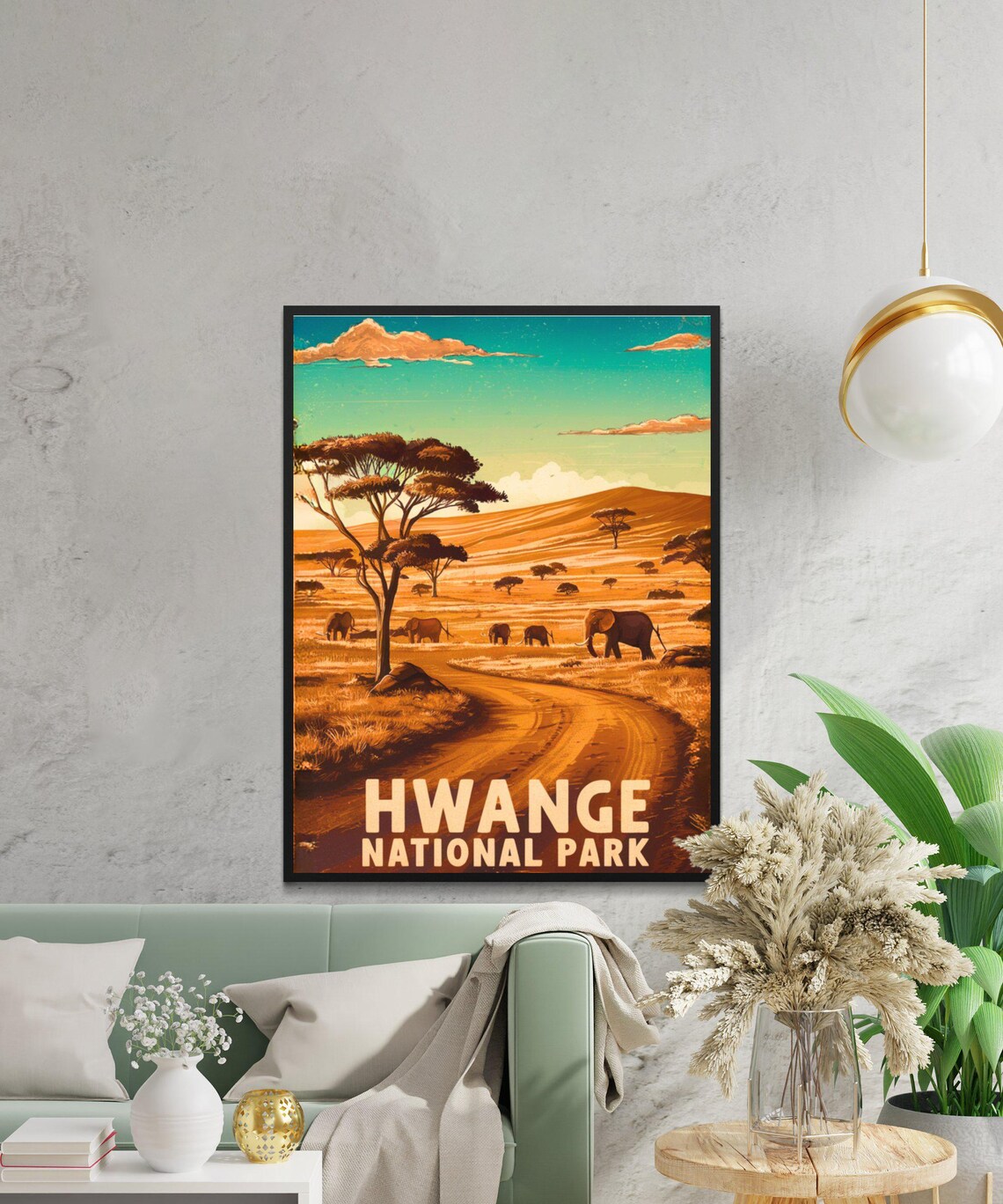 Hwange National Park Elephant Herd Savanna Safari Vintage Poster - Image 2