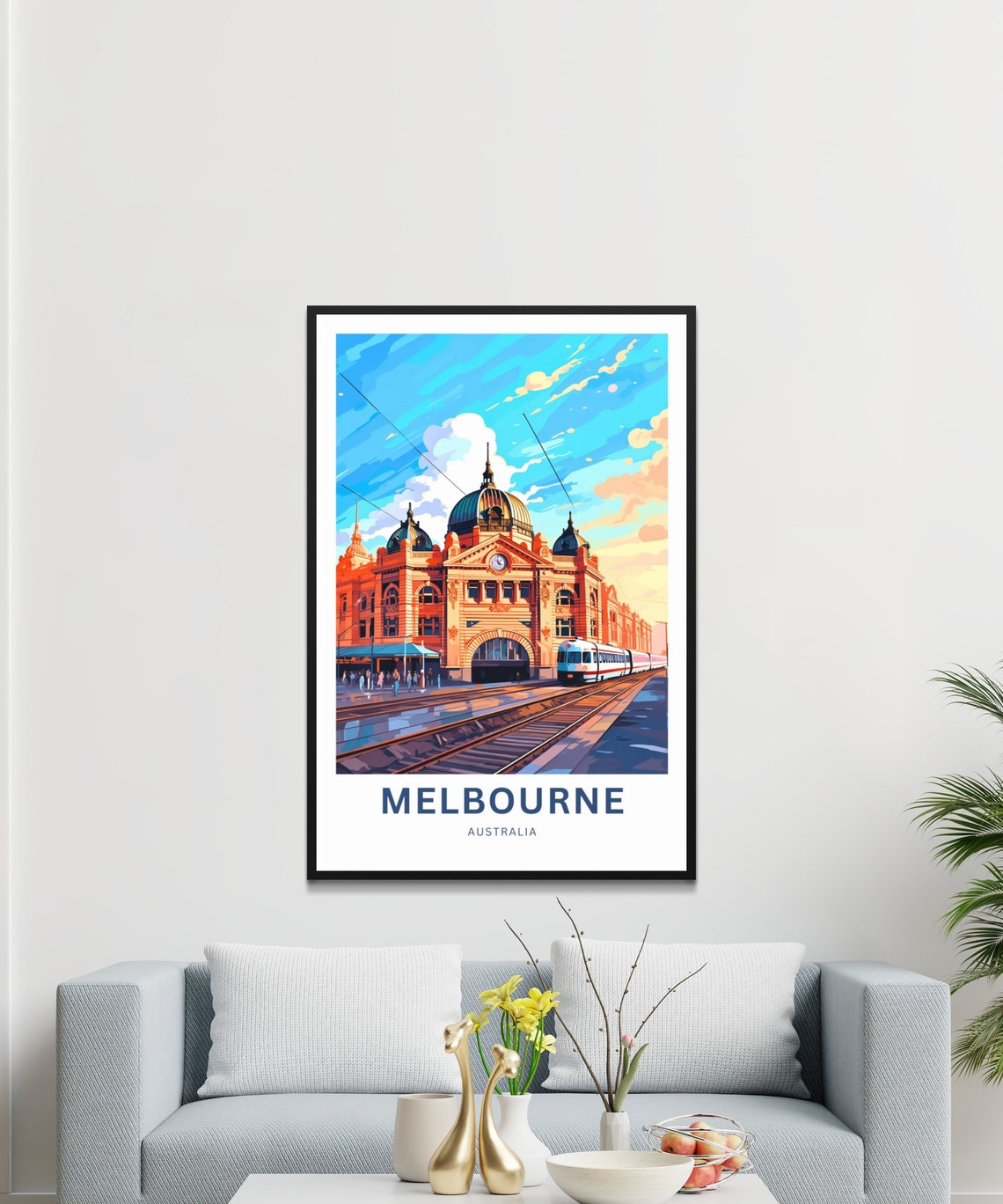 Melbourne Australia Train Station Customizable Skyline Travel Poster - Image 3