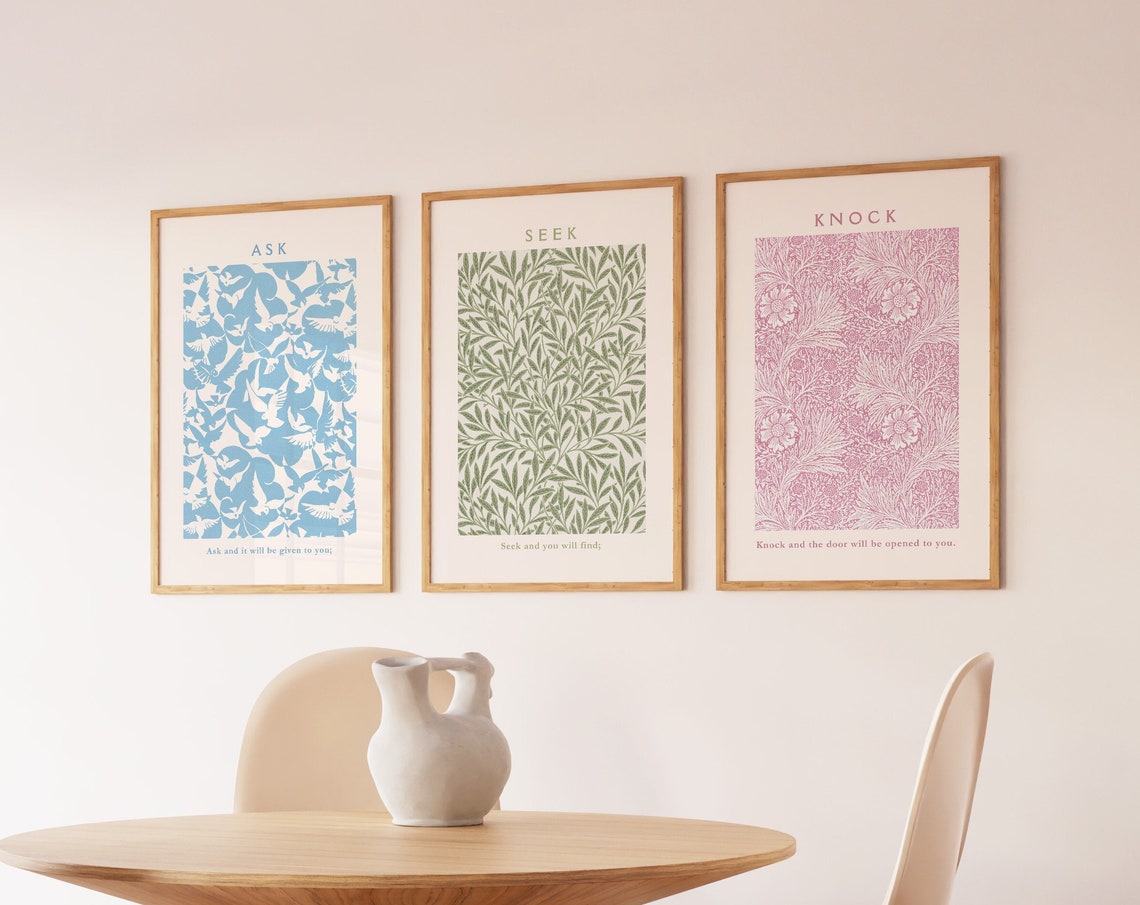 Ask Seek Knock William Morris Botanical 3 Piece Christian Poster Set