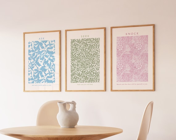 Ask Seek Knock William Morris Botanical 3 Piece Christian Poster Set