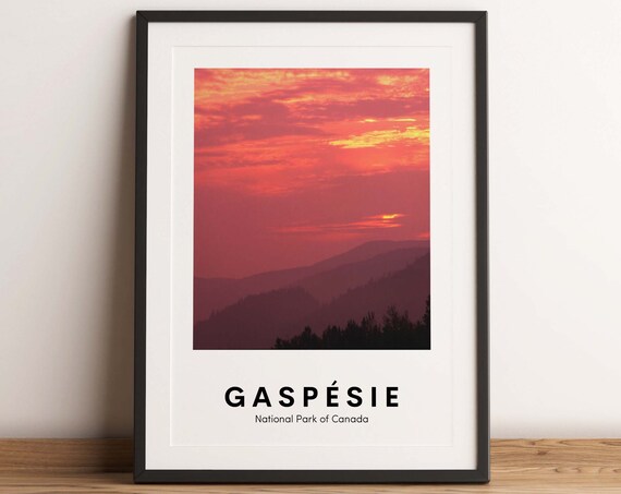Gaspesie National Park of Canada Red Sunset Mountains Photo Poster