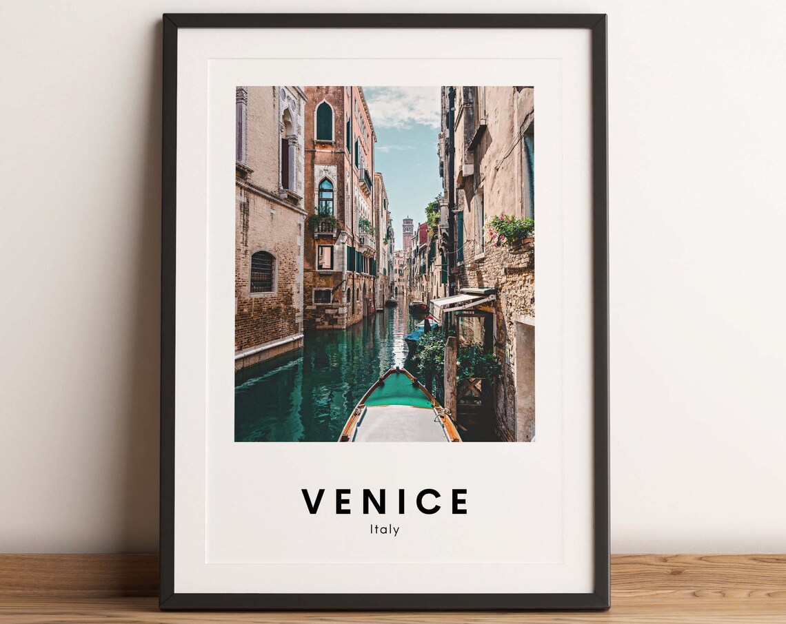 Venice Italy Narrow Canal Boat Historic Buildings View Poster