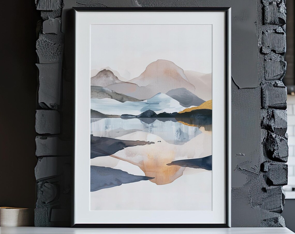 Abstract Blush Mountain Lake Watercolor Minimal Nature Poster - Image 4