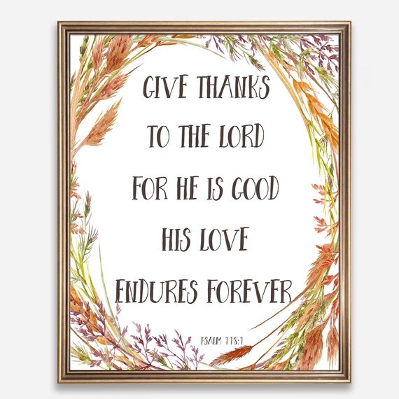 Psalm 1181 Give Thanks to the Lord Autumn Wheat Wreath Scripture Poster