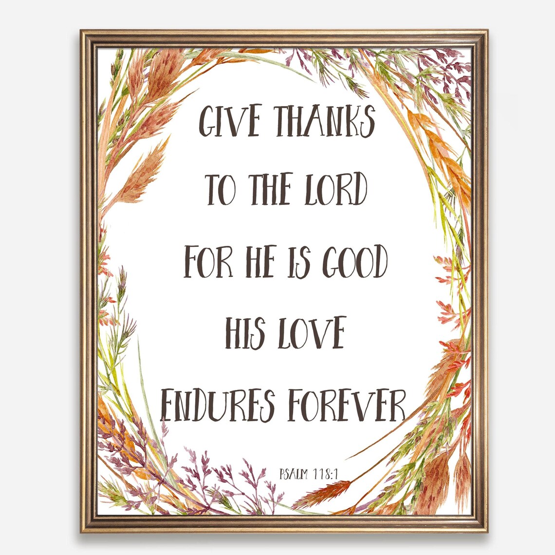 Psalm 1181 Give Thanks to the Lord Autumn Wheat Wreath Scripture Poster