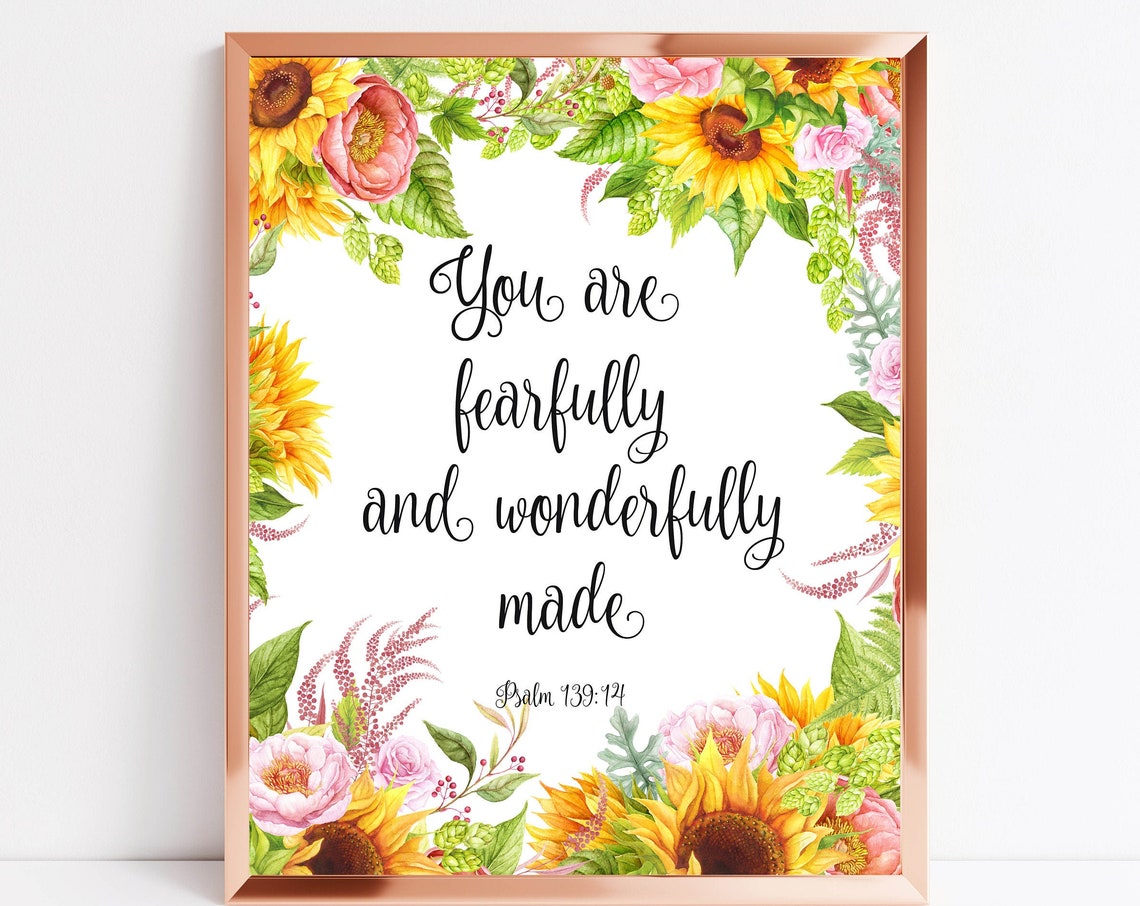 You Are Fearfully And Wonderfully Made Floral Scripture Poster