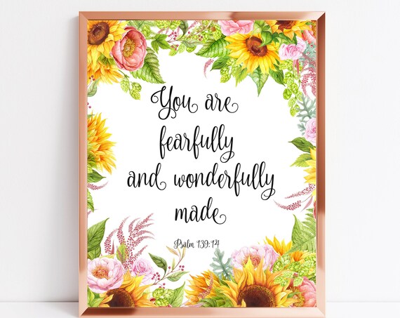 You Are Fearfully And Wonderfully Made Floral Scripture Poster