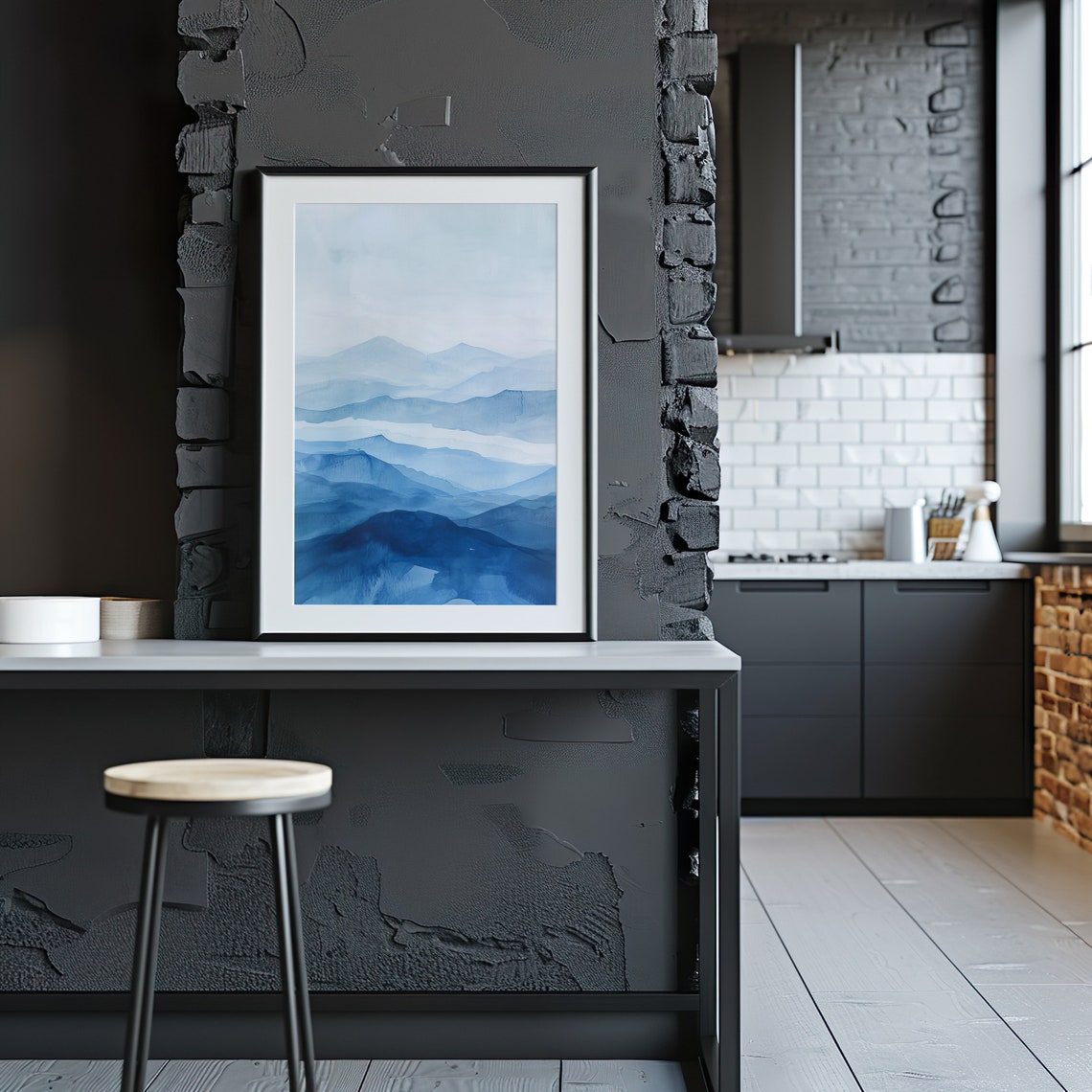 Blue Mountain Layers Watercolor Misty Ridges Calm Art Poster - Image 3