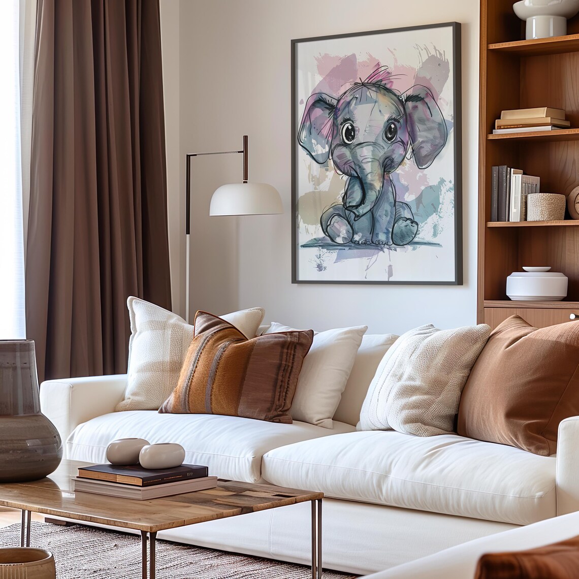 Baby Elephant Watercolor Nursery Cute Kids Room Sweet Art Poster - Image 4