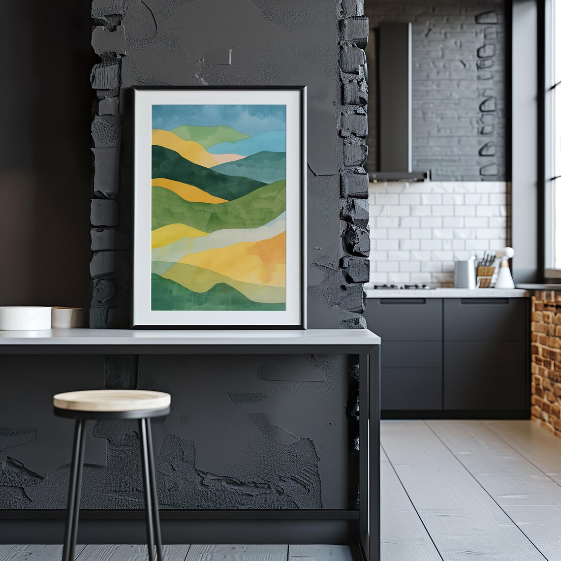 Abstract Rolling Green Hills Watercolor Yellow Layered Art Poster - Image 4