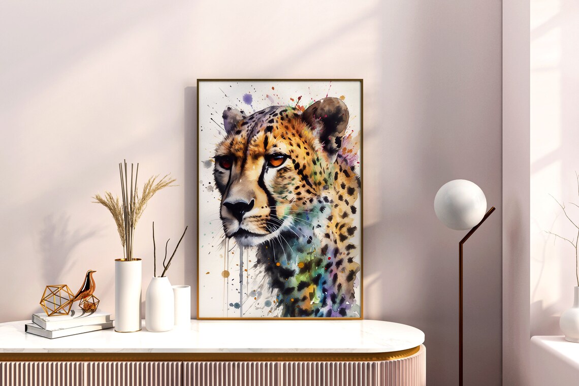 Cheetah Face Watercolor Spotted Big Cat Portrait Splash Poster - Image 5
