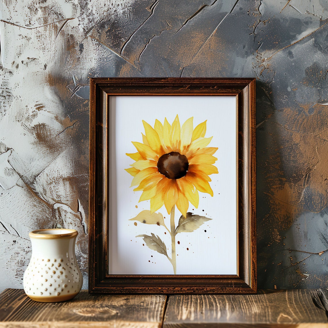 Yellow Sunflower Watercolor Bloom Rustic Botanical Art Poster - Image 5