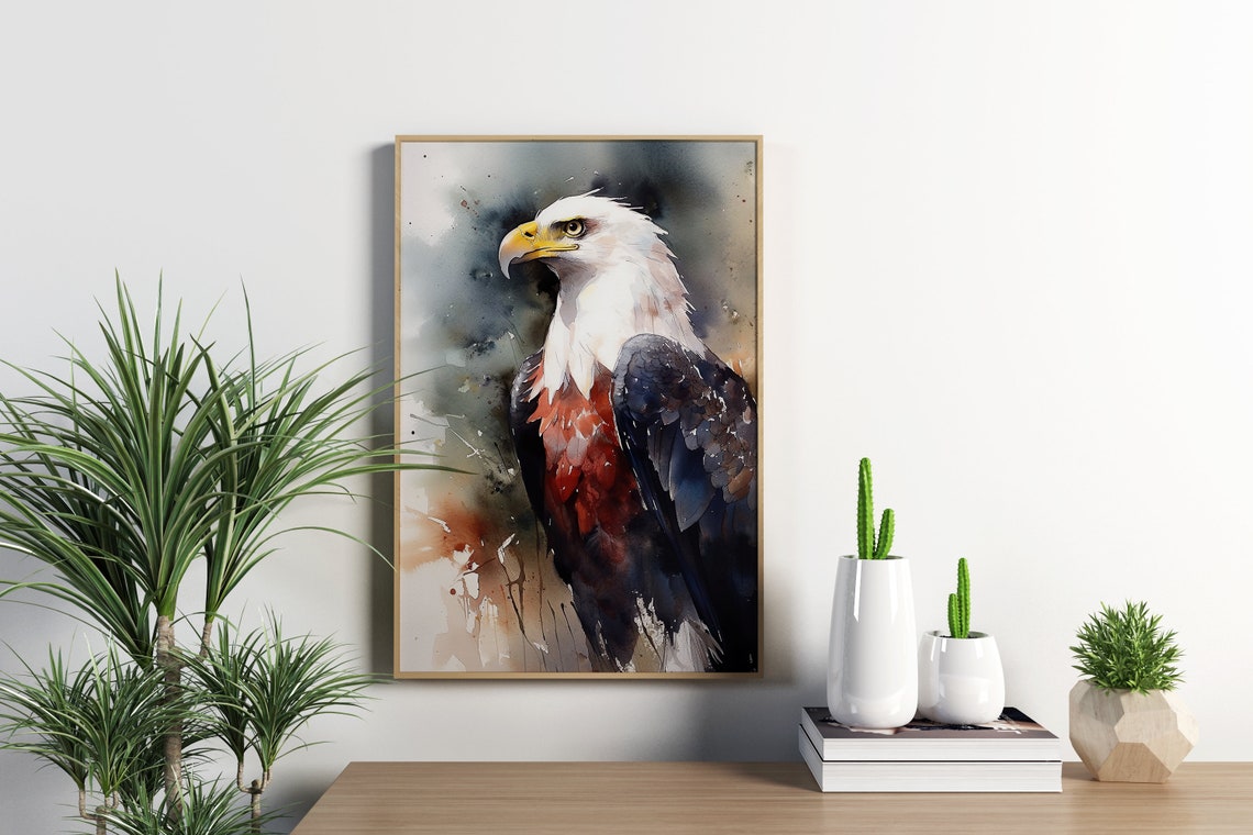 Bald Eagle Perched Watercolor Portrait Wildlife Bird Art Poster - Image 4