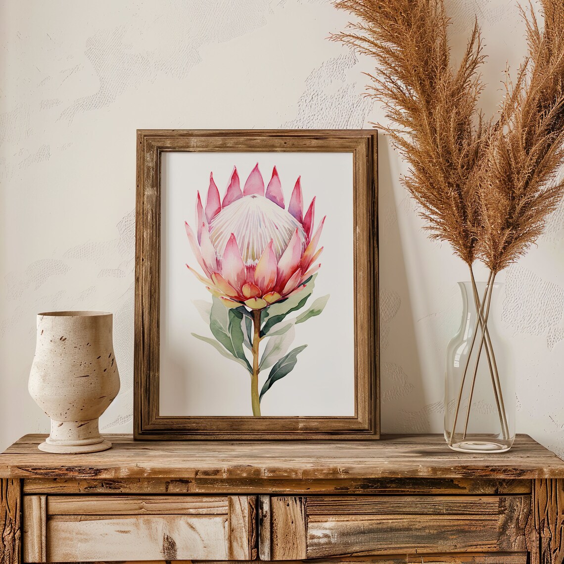 Pink King Protea Flower Watercolor Botanical Floral Art Poster - Image 5