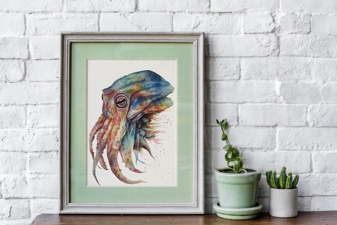 Colorful Cuttlefish Watercolor Underwater Sea Creature Poster - Image 4
