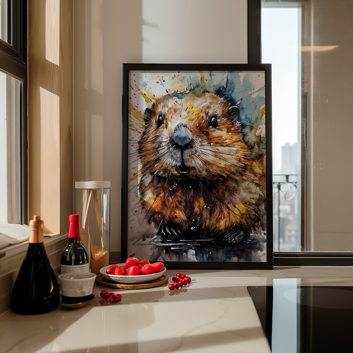 Beaver Watercolor Portrait Cheerful Woodland Splash Art Poster - Image 4