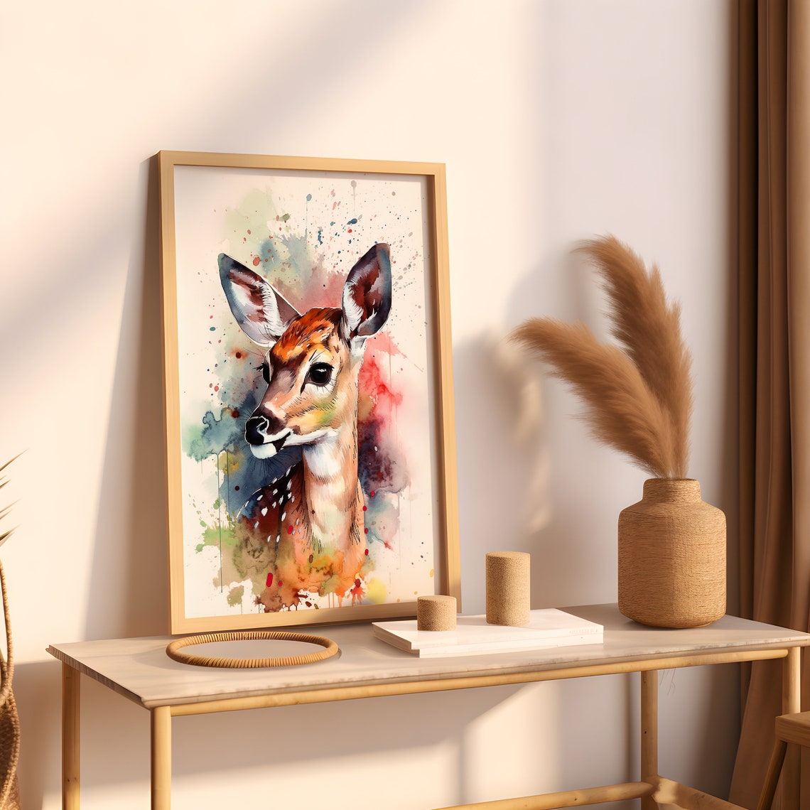Baby Fawn Watercolor Portrait Spotted Deer Nursery Art Poster - Image 4