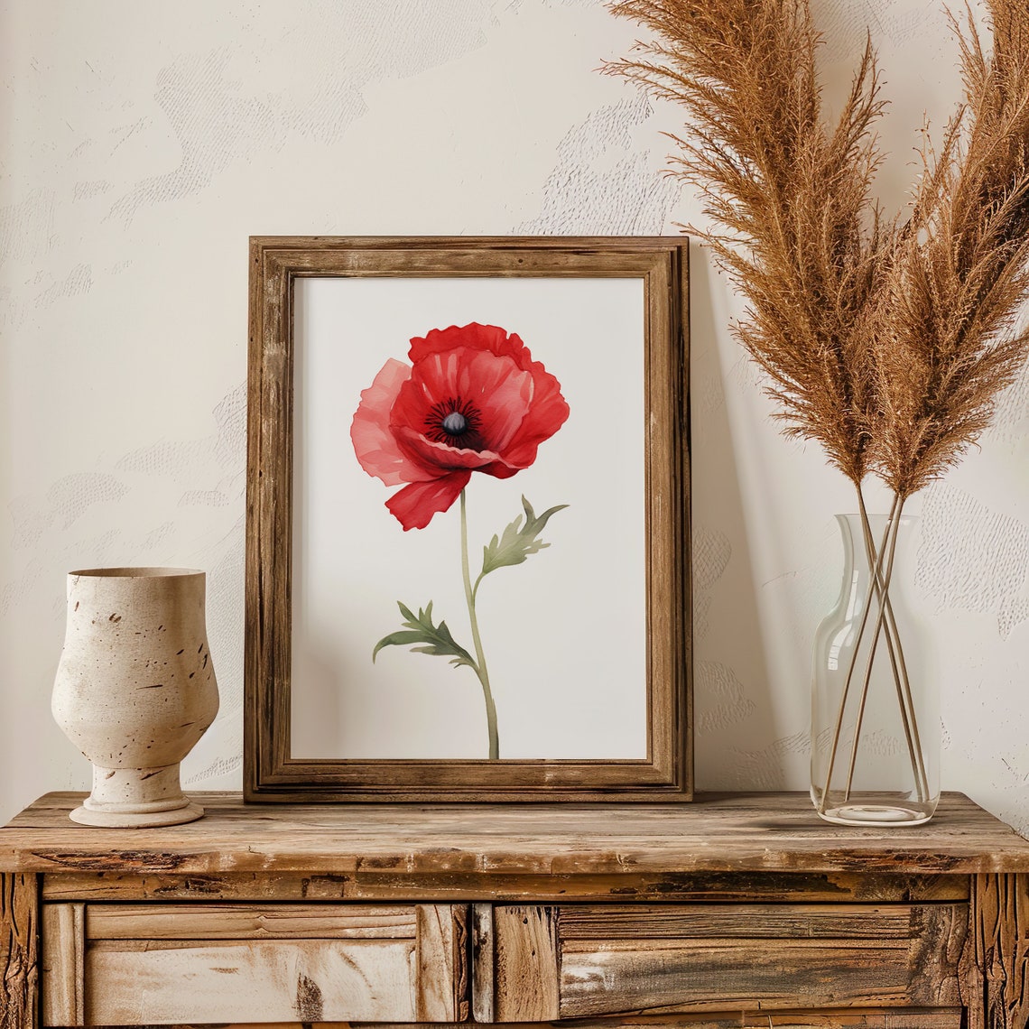 Red Poppy Bloom Minimalist Watercolor Single Fresh Flower Print - Image 2