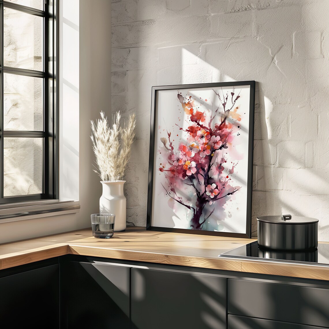 Expressive Pink Blossom Branch Watercolor Artistic Floral Poster - Image 4