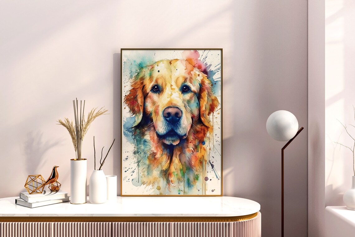 Golden Retriever Colorful Watercolor Dog Portrait Splash Art Poster - Image 4