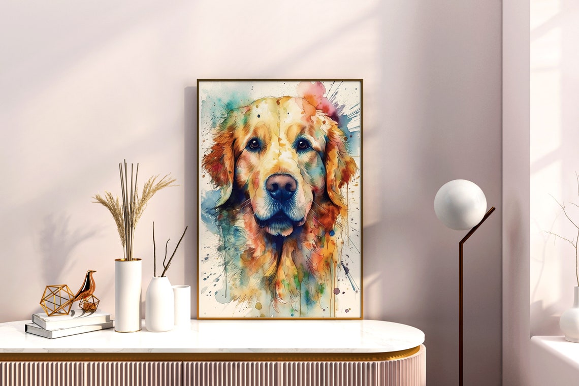 Golden Retriever Dog Painting Wall Art Poster Gift Watercolor Colorful Animal Painting Illustration Nature Wall Art Home Decor - Image 4
