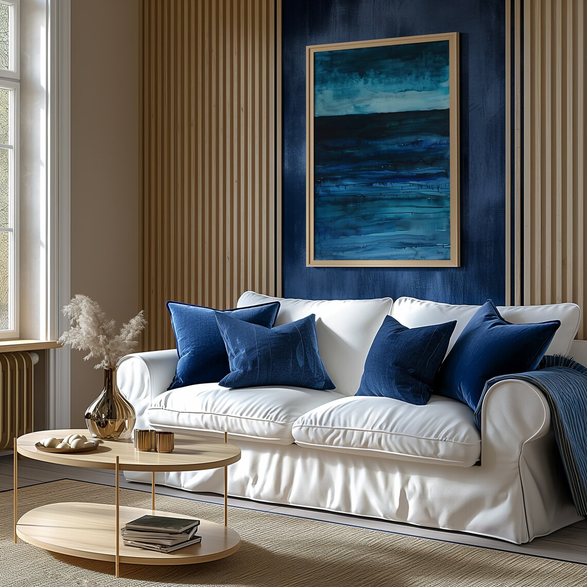 Midnight Blue Ocean Waves Abstract Watercolor Moody Sea Poster - Image 3