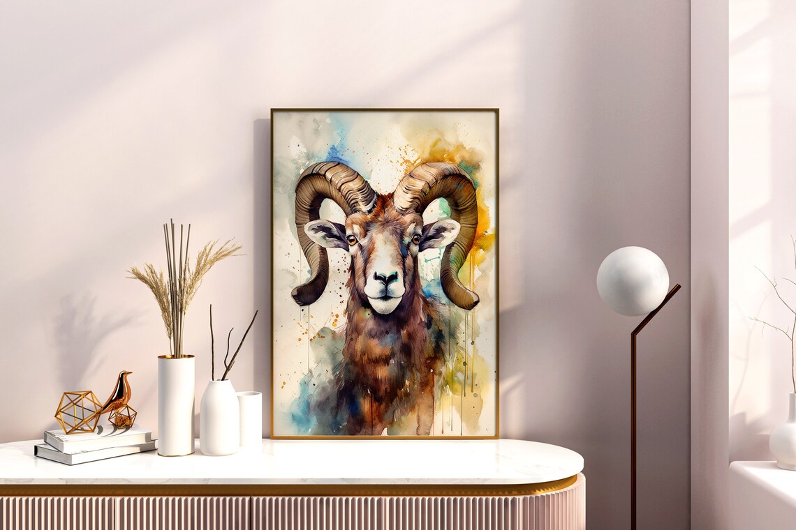 Bighorn Sheep Ram Watercolor Wildlife Portrait Rustic Art Poster - Image 5