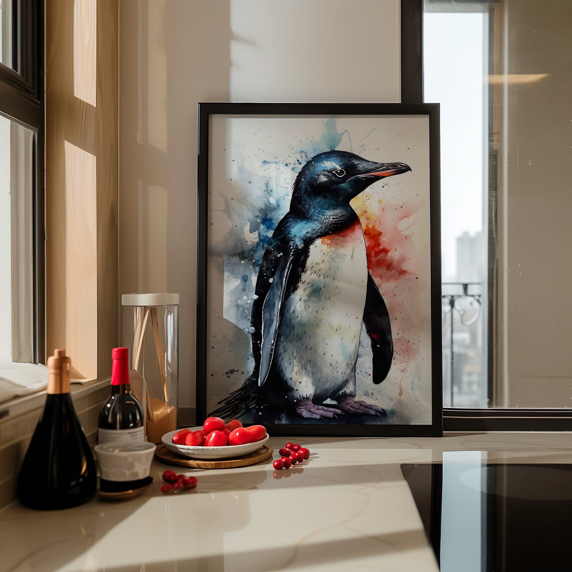 Penguin Watercolor Portrait Cute Antarctic Bird Animal Art Poster - Image 4