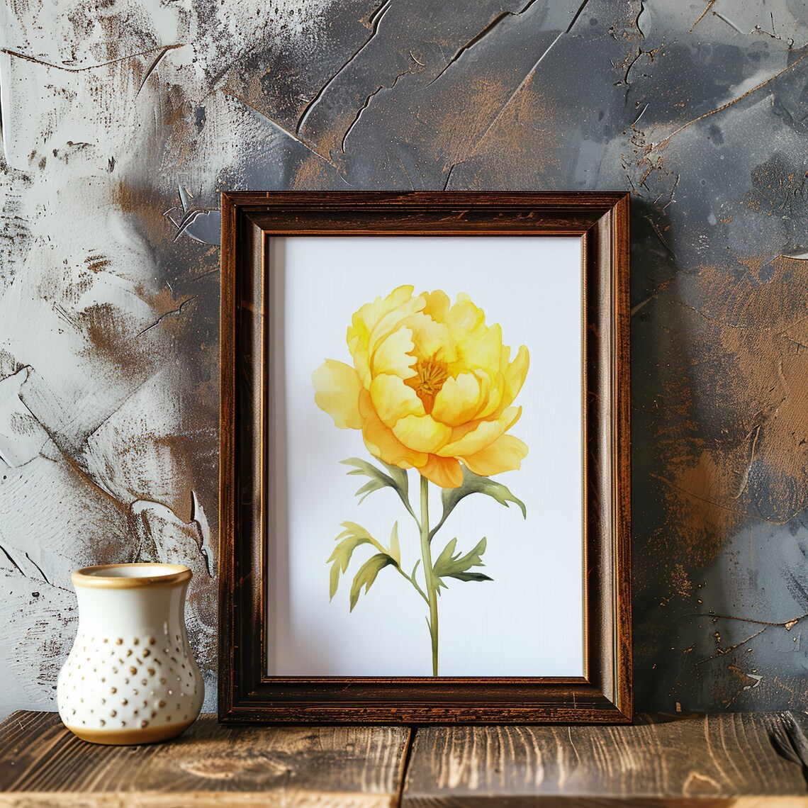 Yellow Peony Watercolor Golden Flower Single Bloom Botanical Art Poster - Image 5