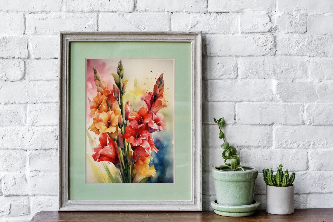Red Gladiolus Flowers Watercolor Vibrant Floral Summer Art Poster - Image 4