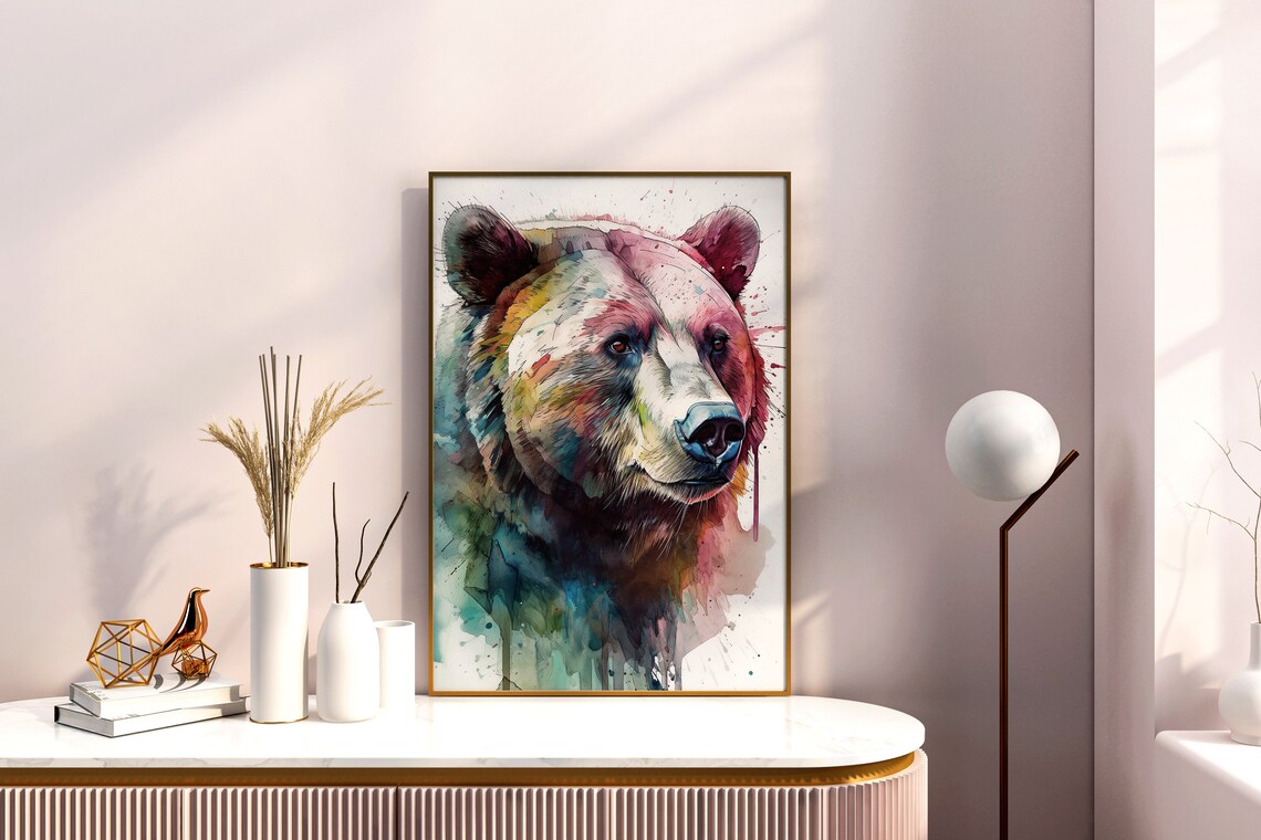 Brown Bear Portrait Watercolor Splash Colorful Wildlife Poster - Image 4