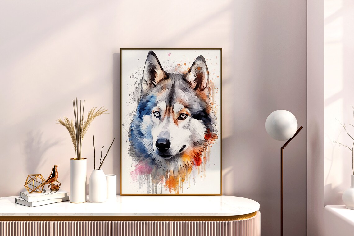 Siberian Husky Watercolor Portrait Dog Lover Pet Animal Art Poster - Image 5