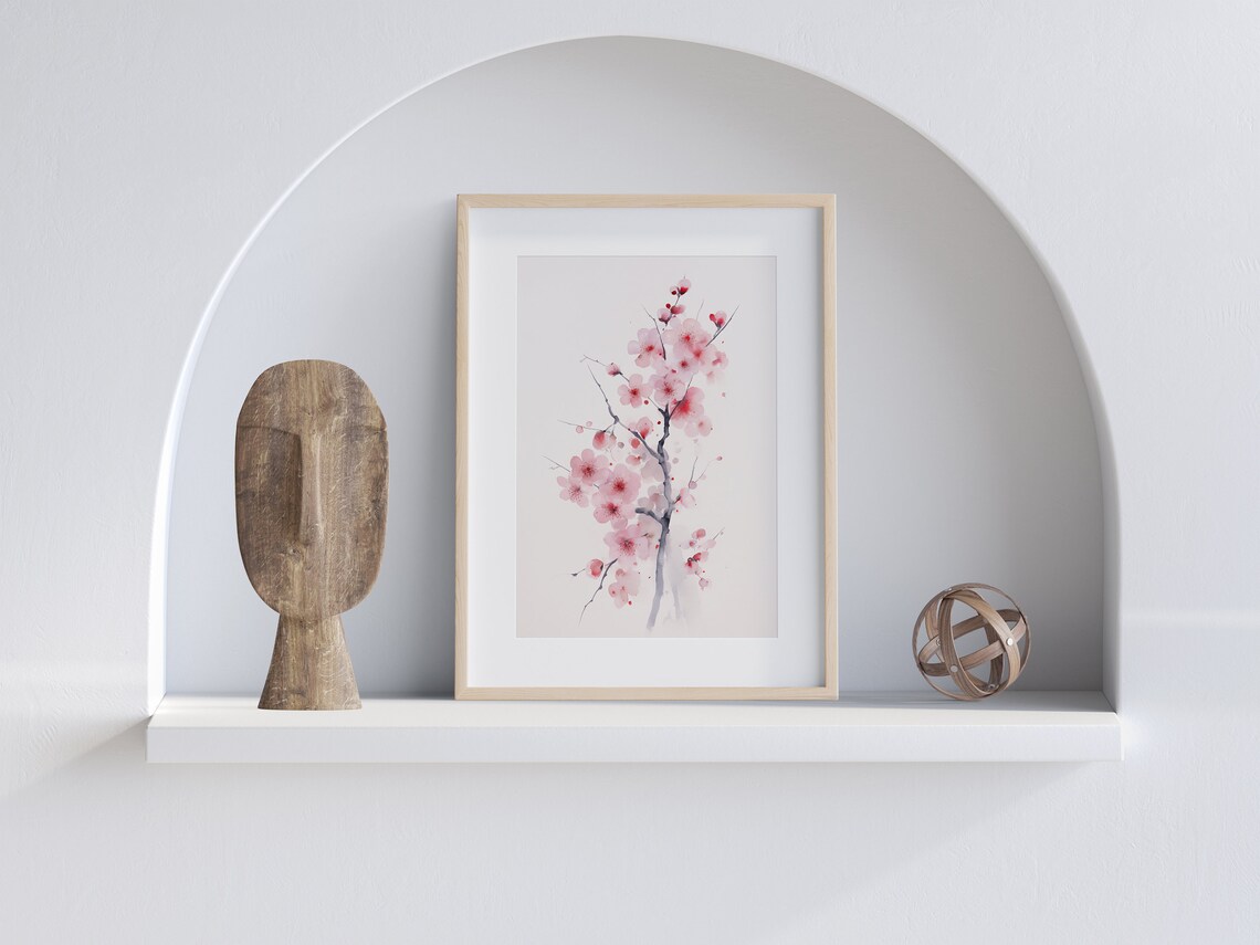 Pink Cherry Blossom Branch Watercolor Japanese Spring Poster - Image 2