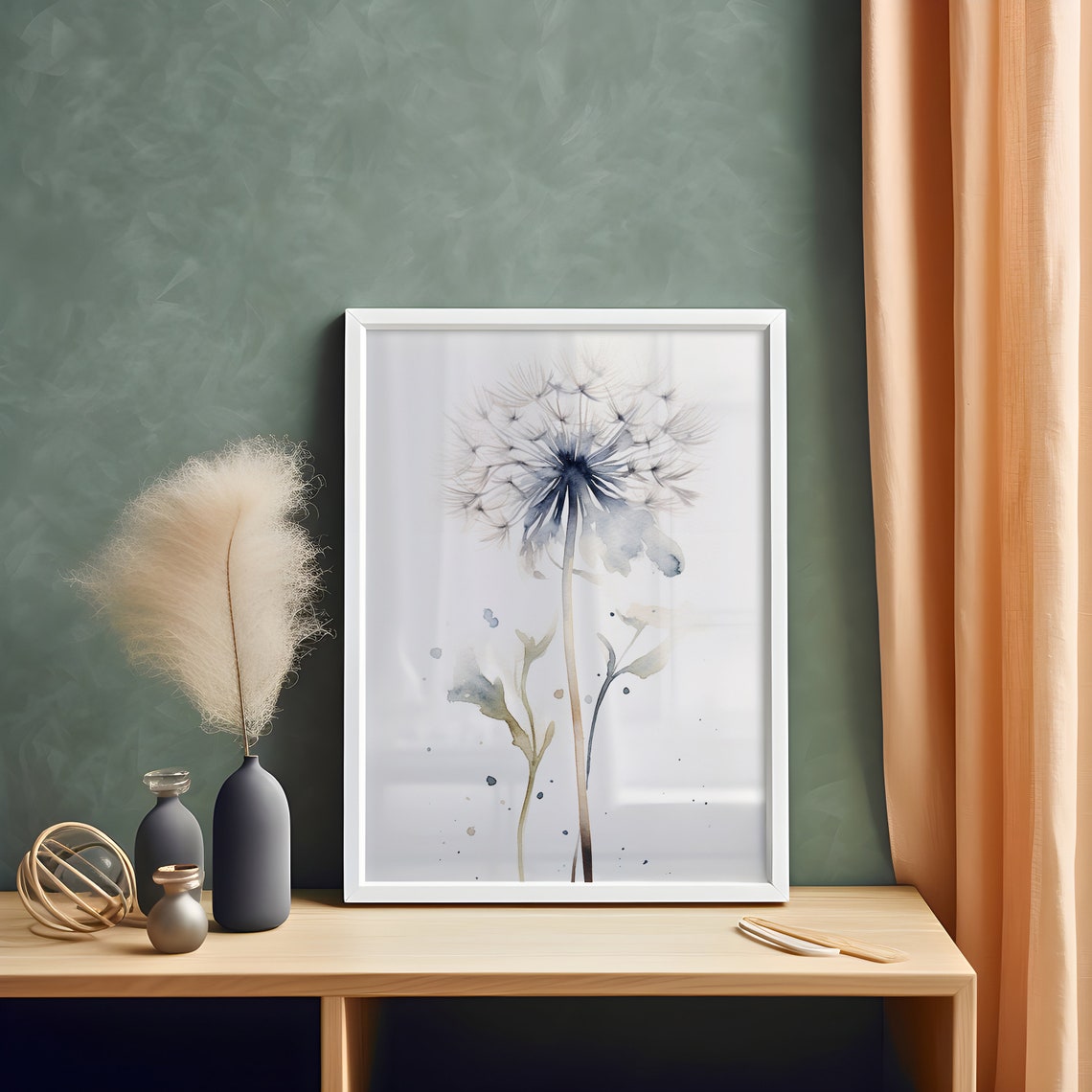 Delicate Dandelion Seed Head Blue Watercolor Botanical Art Poster - Image 3