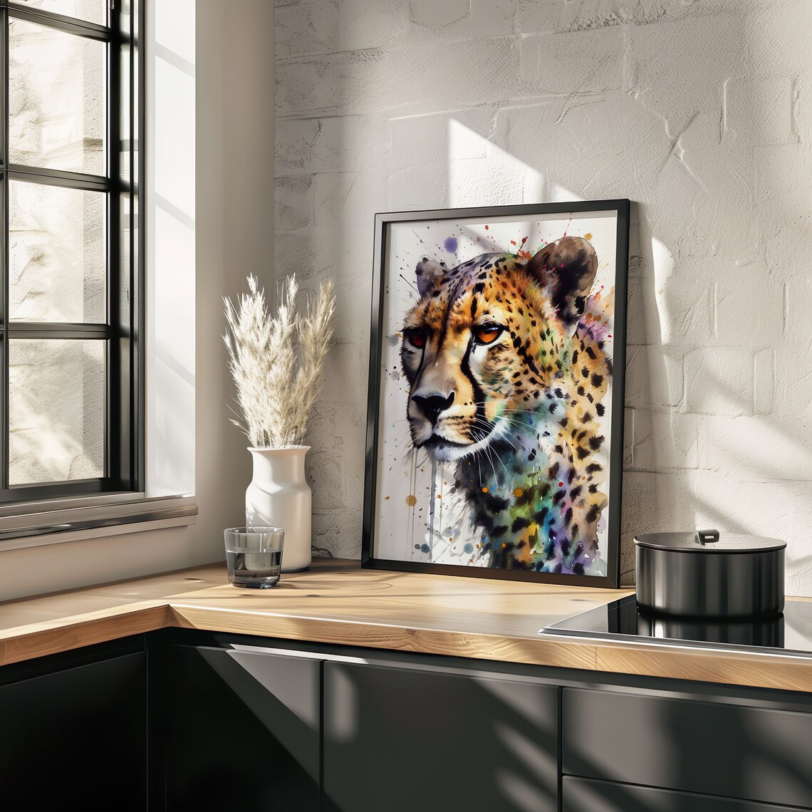 Cheetah Face Watercolor Spotted Big Cat Portrait Splash Poster - Image 4