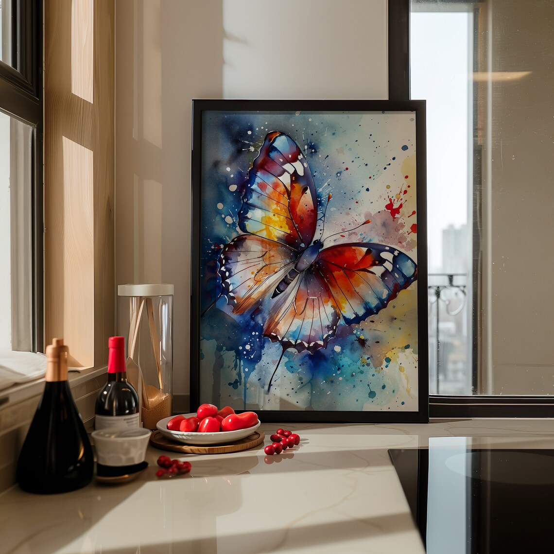 Butterfly Colorful Watercolor Art Orange Blue Wings Splash Poster - Image 3