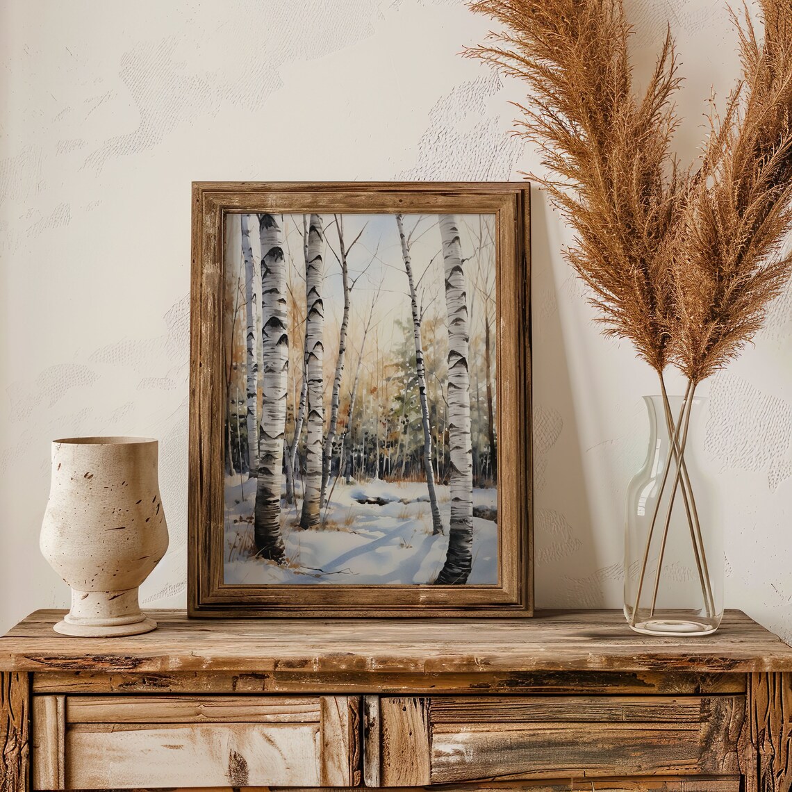 Snowy Birch Trees Watercolor Golden Winter Forest Scene Poster - Image 4