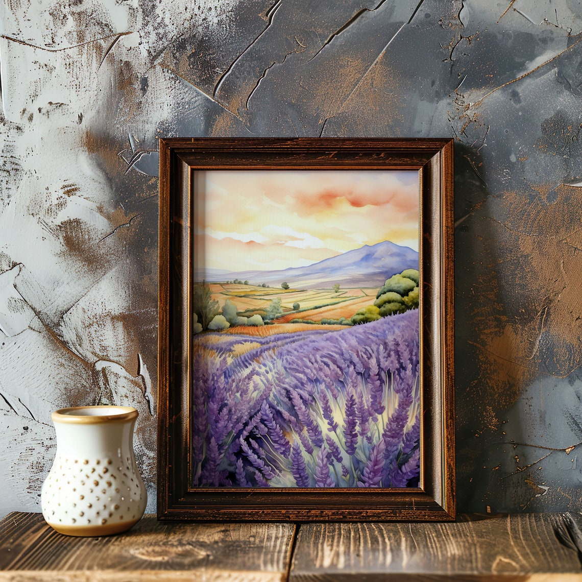 Lavender Fields at Sunset Watercolor Provence Landscape Poster - Image 5