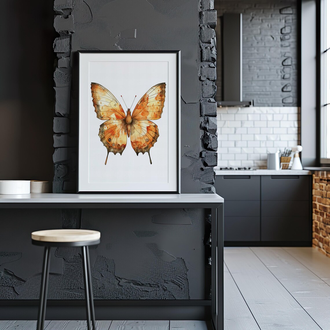 Orange Butterfly Watercolor Single Specimen Botanical Art Poster - Image 4
