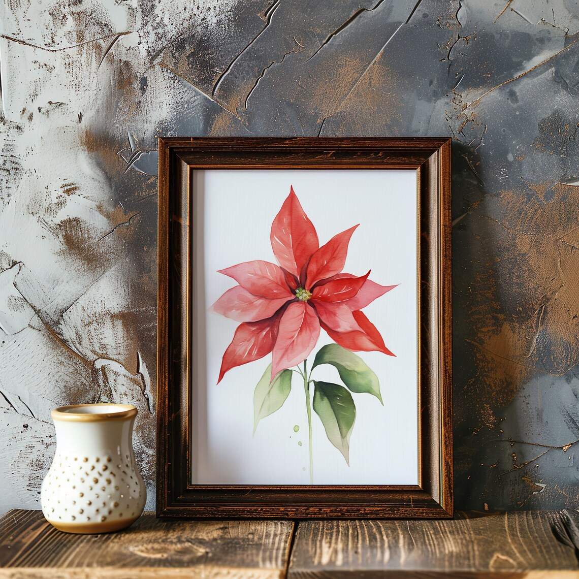 Red Poinsettia Watercolor Botanical Flower Holiday Decor Art Poster - Image 4