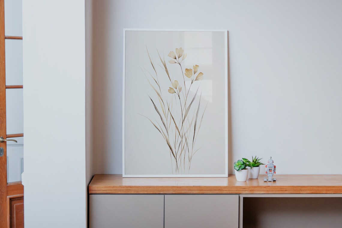 Golden Dried Grass Watercolor Minimalist Botanical Art Poster - Image 2
