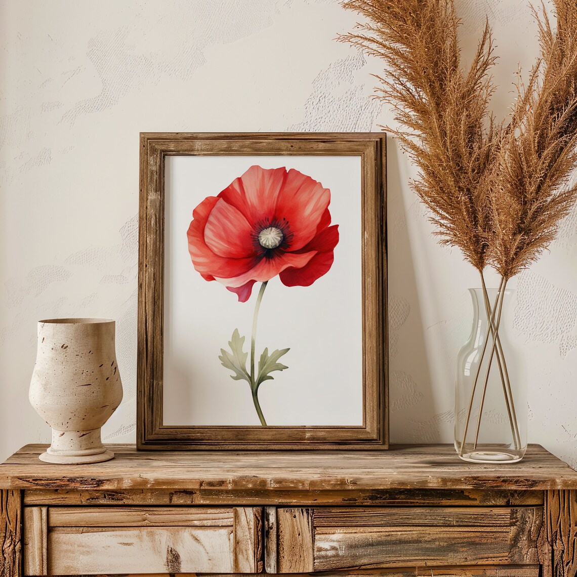 Red Poppy Bloom Close Up Detailed Watercolor Botanical Flower Poster - Image 4
