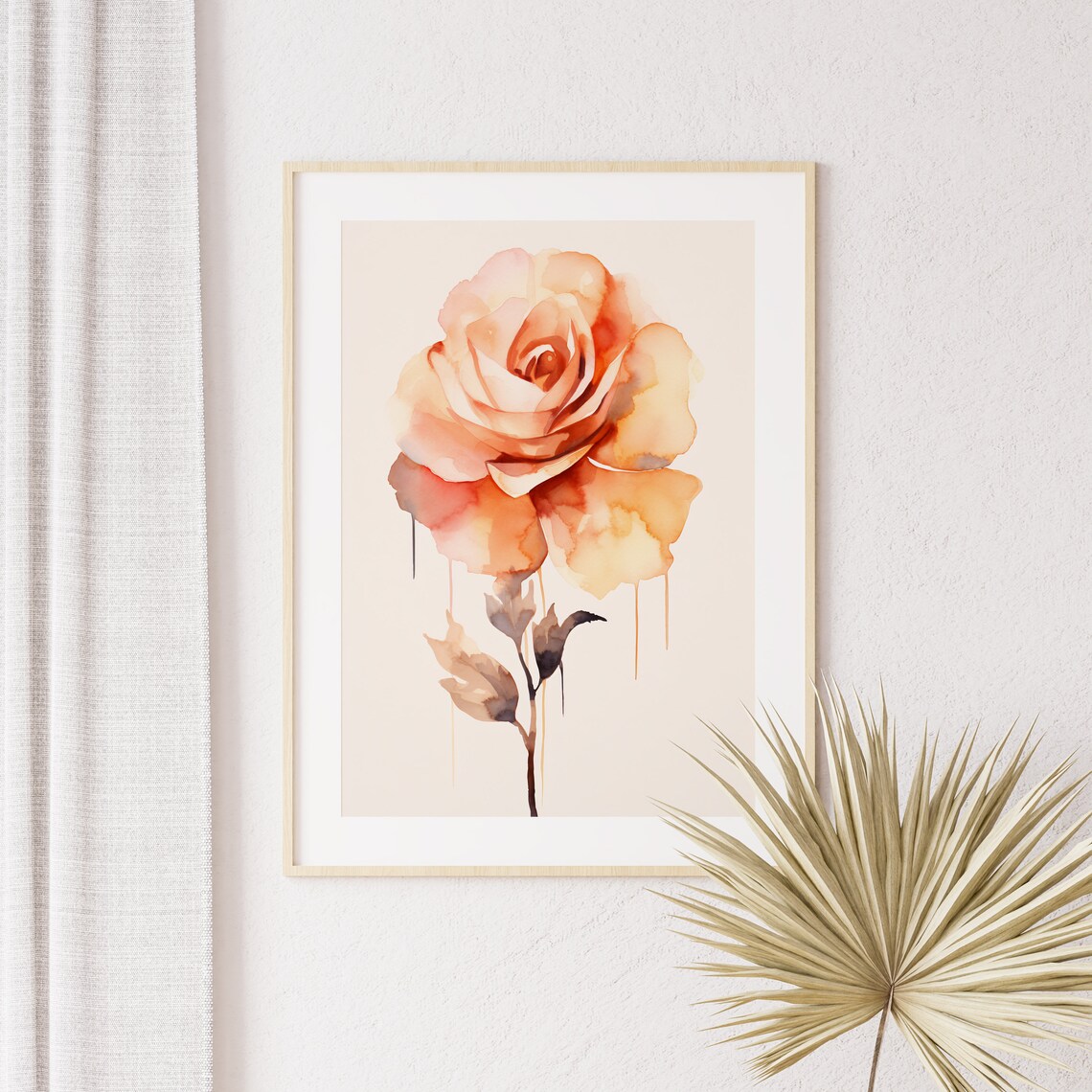 Peach Rose Artistic Watercolor Loose Drips Modern Floral Art Poster - Image 2