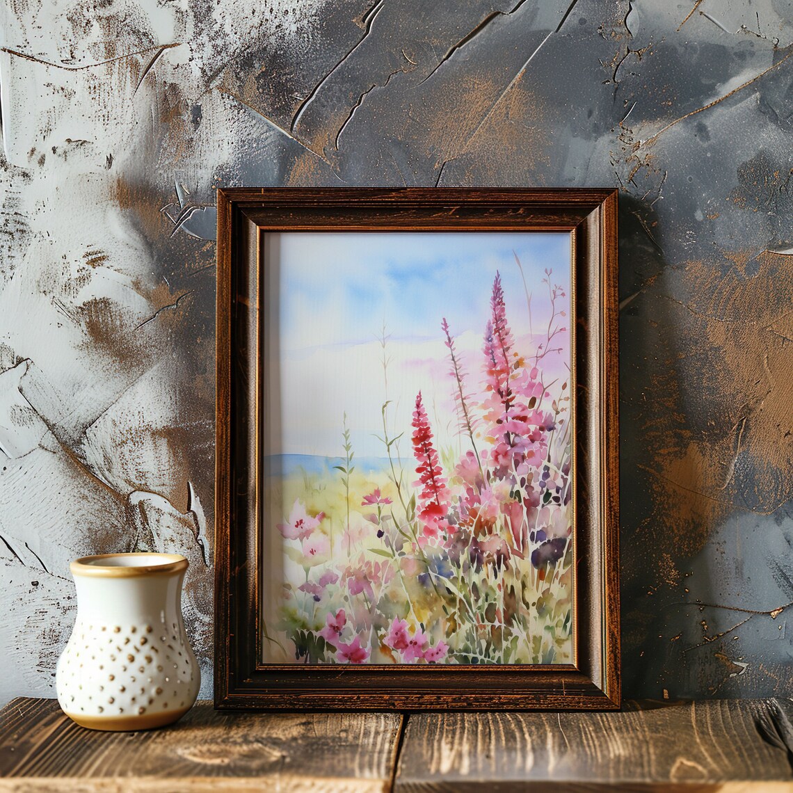 Pink Wildflower Field Sunset Watercolor Painting Poster for Dreamy Rooms - Image 5