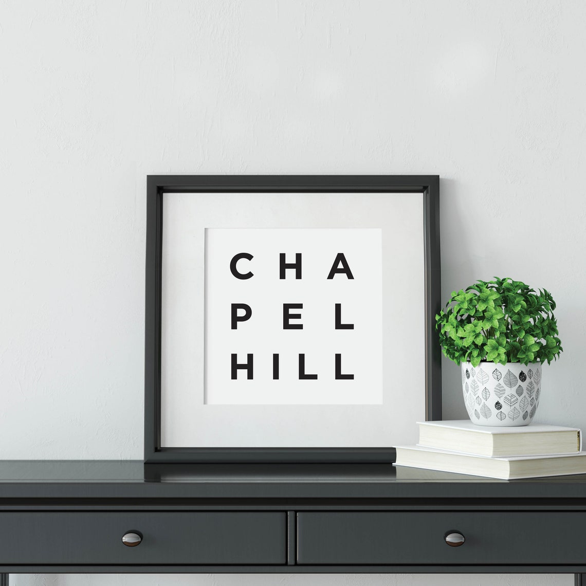 Chapel Hill Stacked Letter Typography Minimalist Black White Poster
