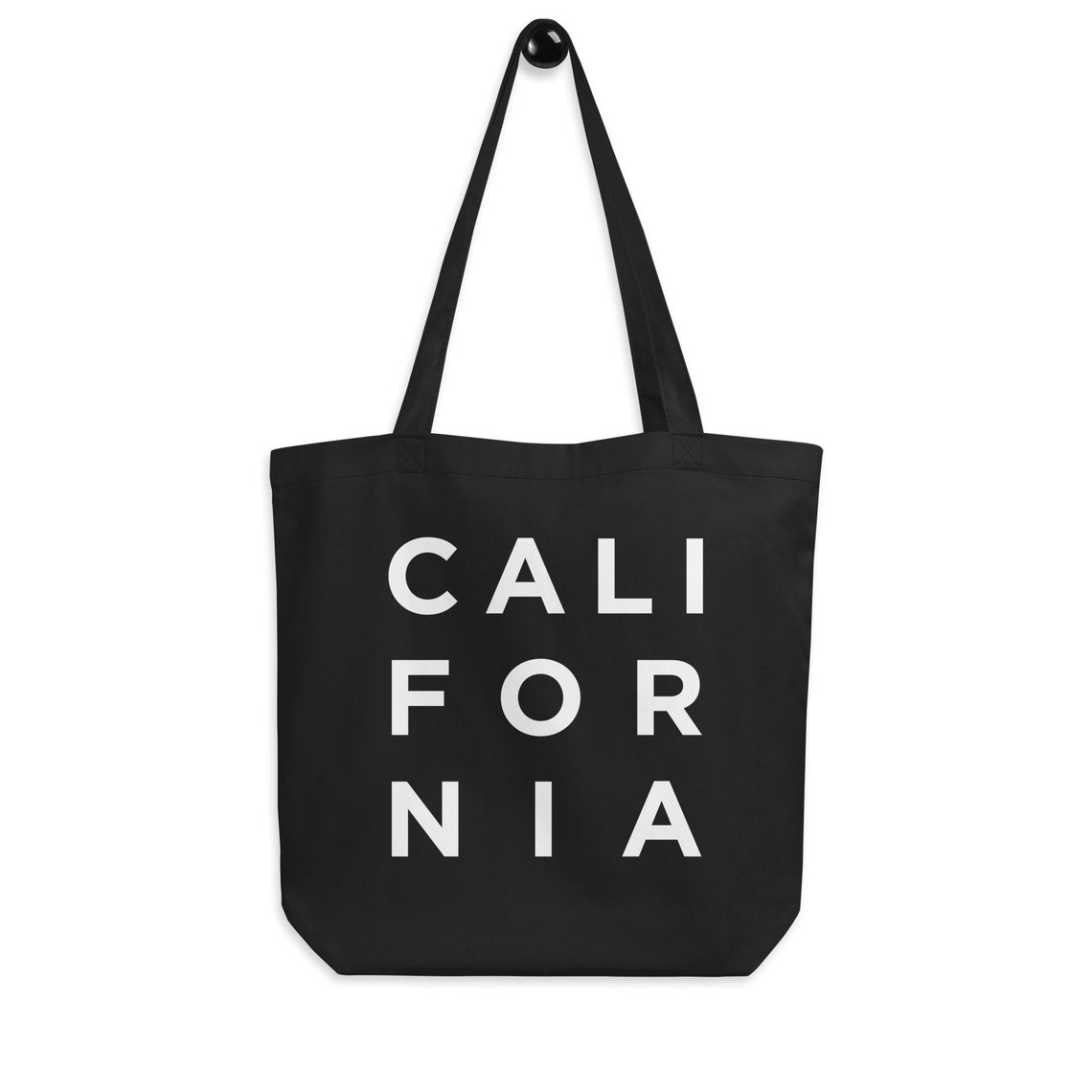 California Block Letter Black Canvas Tote Bag With White Print Design - Image 5